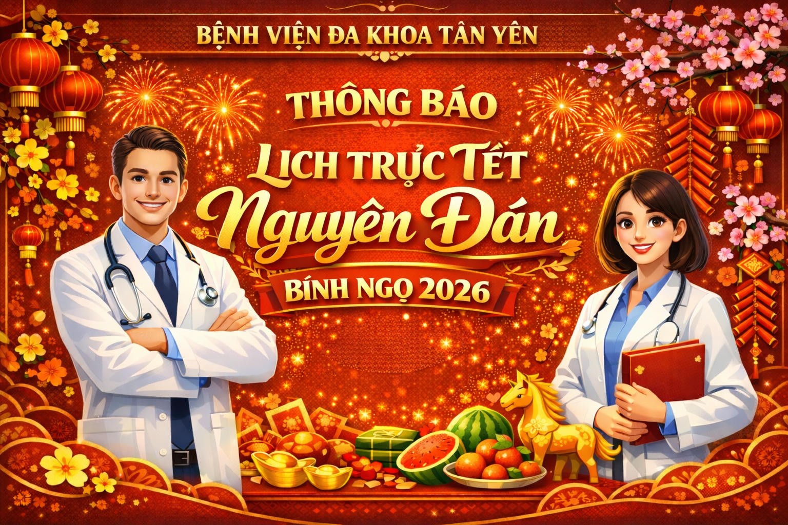 Thông báo lịch trực tết Nguyên đán Bính Ngọ 2026 của Bệnh viện Đa khoa Tân Yên